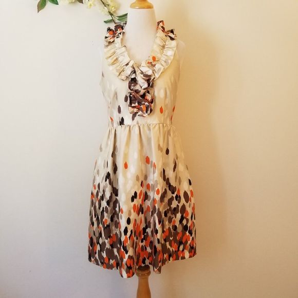 Kate Spade Lucille Champagne Print Silk Dress 8